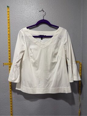 White House Black Market White Bell Sleeve V-Neck Blouse Size 10